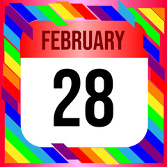 February 28 - Calendar with LGBTQI+ Rainbow colors. Vector illustration. Colorful  geometric template design background, vector illustration