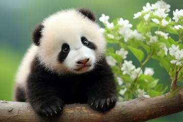 Playful Cute baby panda. Bear park wild. Generate Ai - obrazy, fototapety, plakaty