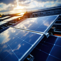 blue solar panels in sunlight, nature, blue and yellow, energy, clean