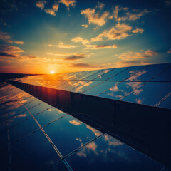 blue solar panels in sunlight, nature, blue and yellow, energy, clean