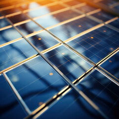 blue solar panels in sunlight, nature, blue and yellow, energy, clean