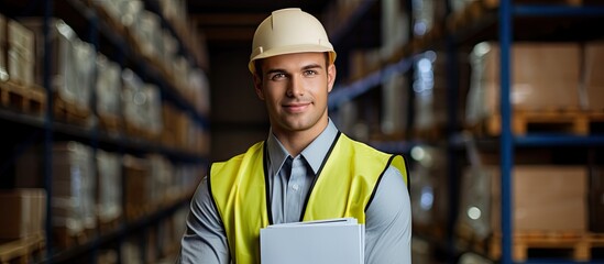 Attractive young worker holding important documents in a warehouse