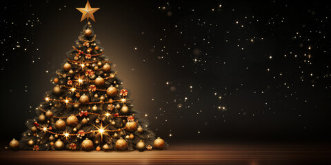 Holiday background with christmas tree - obrazy, fototapety, plakaty