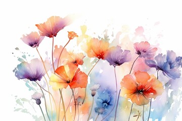 Illustration of flowers created using watercolor technique. Generative AI