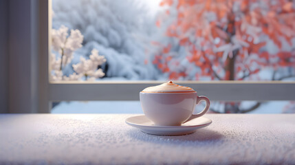 Fototapeta premium a cup of coffee on table, large size. Generative AI