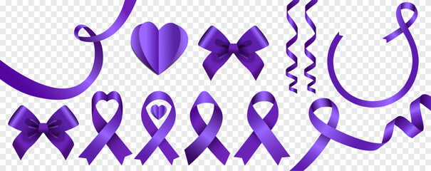 purple ribbon set - obrazy, fototapety, plakaty