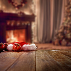 Obraz premium Desk of free space and christmas interior. 