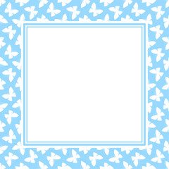 Vector square frame with copy space. White butterflies on blue background.