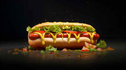 Delicious hot dog with sausage and mustard. Generative AI