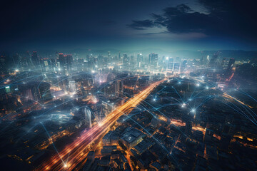 Urban landscape with a captivating cityscape background, bustling city skyline, illuminated with city lights, capturing the vibrancy and energy of urban life