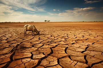Sun-scorched Drought agriculture landscape water. Dry weather. Generate Ai