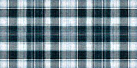 Minimal winter blue tartan linen border. Banner of unisex country cottage plain cotton plaid endless edging.