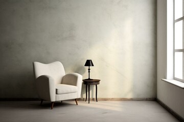 Living room chair with empty wall. Generative AI