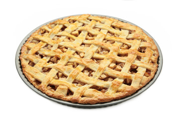 Apple pie isolated on white background. Top view.