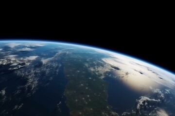 Realistic 3D rendering of Earth seen from space, satellite's horizon view. Generative AI