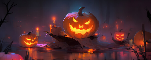 Halloween pumpkin in a creepy forest