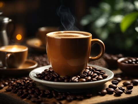 hot cup of coffee, cozy atmosphere