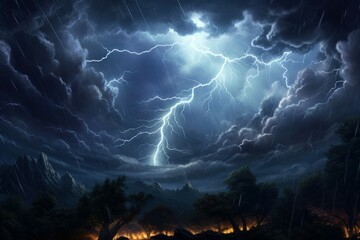 Terrifying Thunder lighting extremely. Sky electric. Generate Ai