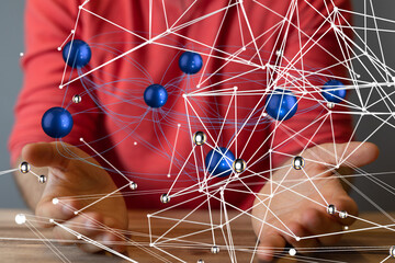 Global network. Blockchain. 3D illustration. Neural networks and artificial intelligence. Abstract ...