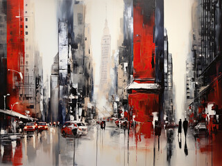 A Vibrant Metropolis Under Abstract Art. Artistic Strokes Capturing City Life and Energy