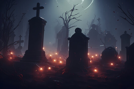 Halloween graveyard with candle lights