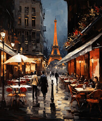 Fototapeta na wymiar Captivating Moments in Paris. Romantic Streetscape with the Iconic Eiffel Silhouette