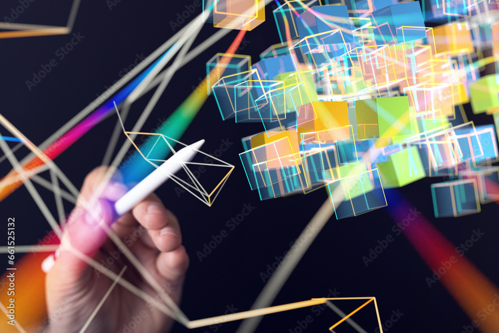 Aufkleber neural network 3d illustration. big data and cybersecurity