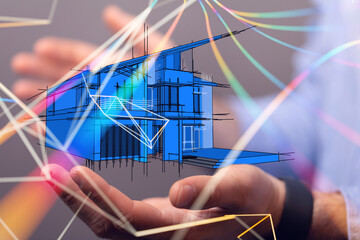 home choice Big data and artificial intelligence concept. Machine learning and cyber mind domination