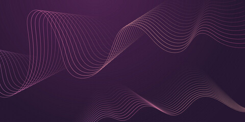 Flowing dot particles wave line pattern blue and purple gradient light isolated on dark black background. Vector in concept of AI technology, science, music, website template, landing page and more.
