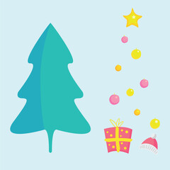 Decorated Christmas Tree Flat Vector Illustration 