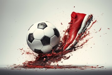 Focused Soccer ball kick player. Match action. Generate Ai