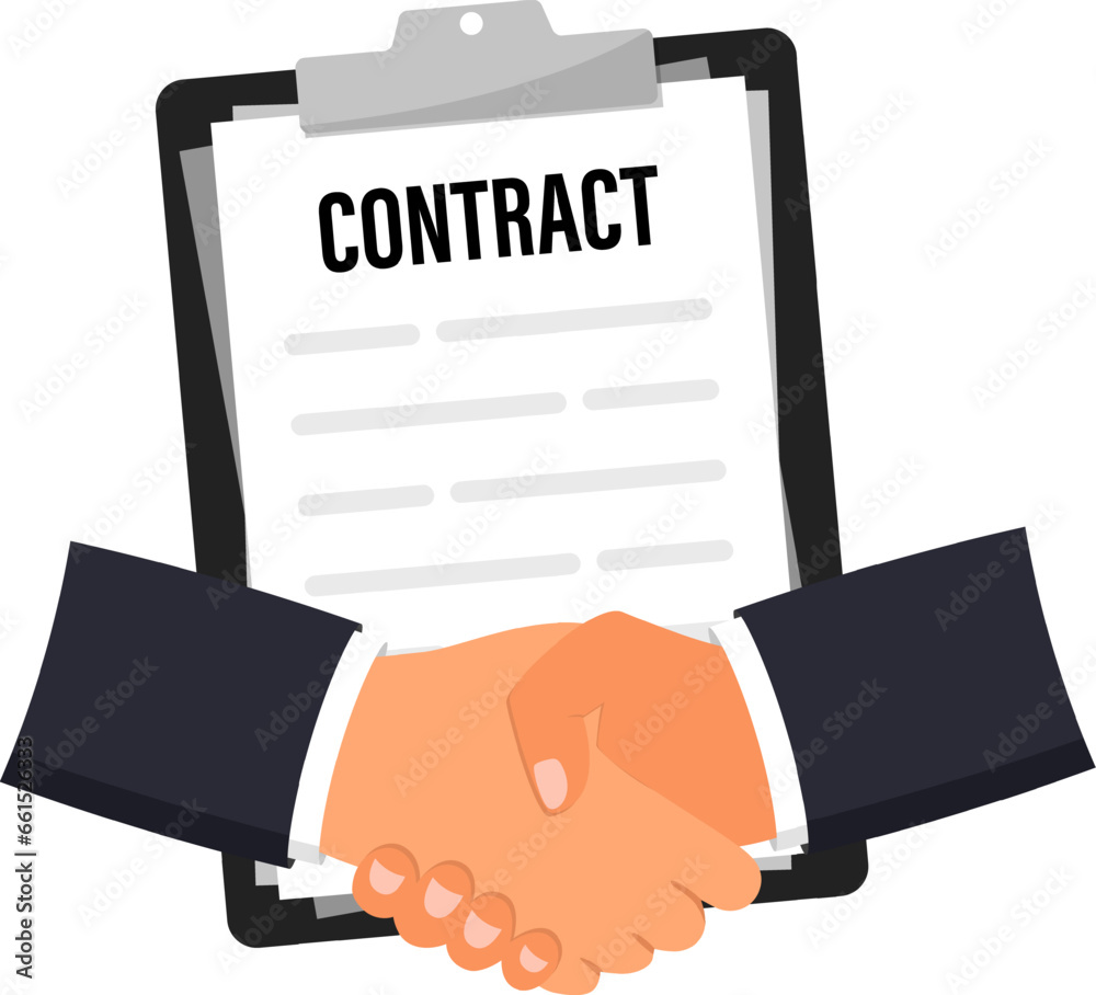 Poster business contract. document. agreement. handshakes of businessman. contract document with signature 