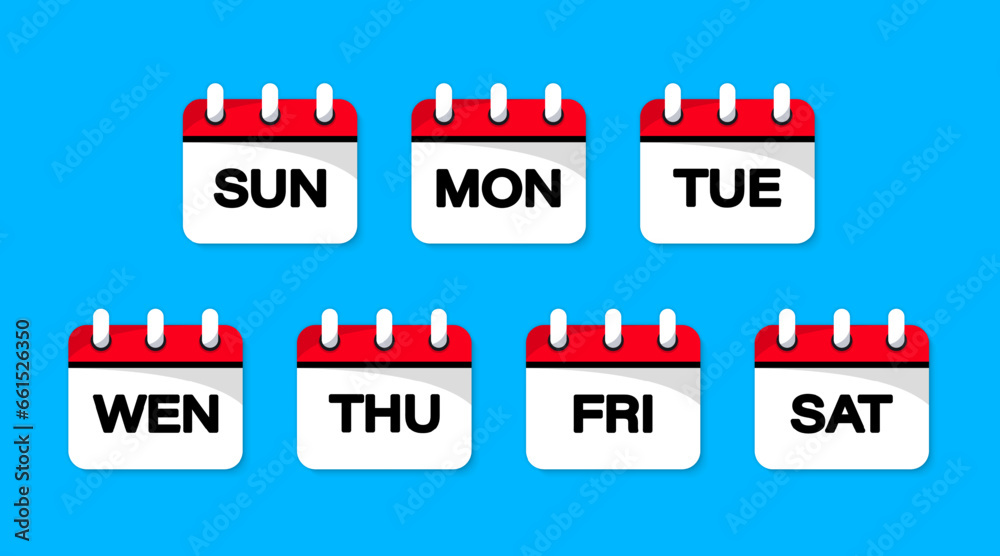 Poster calendar icons. week icon set. days of the week. the days of weeks badge. weekly calendar vector ico