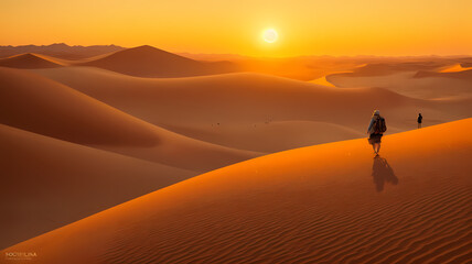 Fototapeta na wymiar Journey of Solitude: Exploring Endless Desert at Sunrise, Generative AI