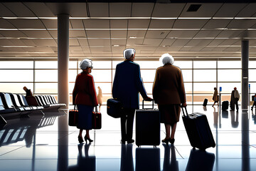 Fototapeta na wymiar Elderly people with luggage at the airport.