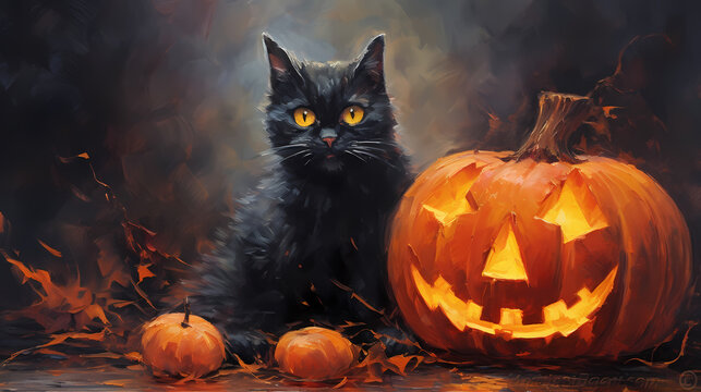 Halloween cat and pumpkin