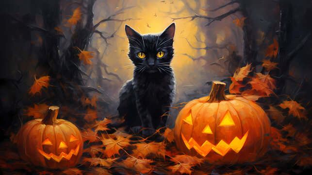 Halloween cat and pumpkin