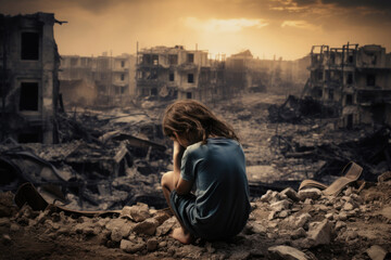 A child's dream of a peaceful world is shattered by the reality of war. The image is a call for peace and understanding - obrazy, fototapety, plakaty