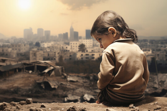 A child's dream of a peaceful world is shattered by the reality of war. The image is a call for peace and understanding