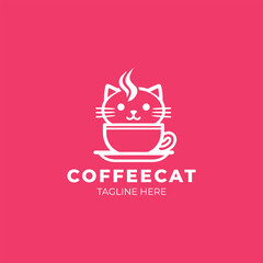An adorable cat vector icon of a kitten with a coffee cup, a versatile logo symbol with a charming cartoon character illustration design.
