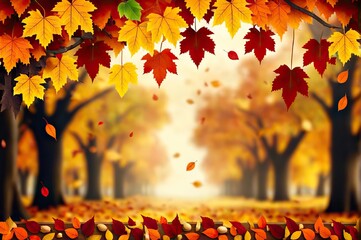 Naklejka na ściany i meble bright autumn leaves on a blurred background in the park