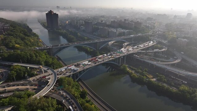 Aerial view of rush hour traffic passing through The Bronx