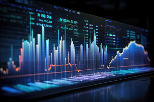 Financial data indicators on a monitor, Stock market or forex trading graph