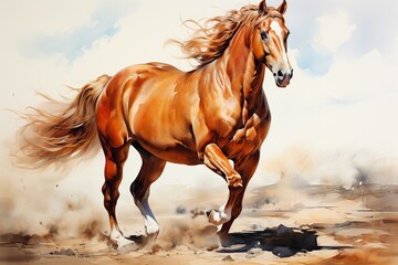 Graceful Horse in Color Gouache Painting
