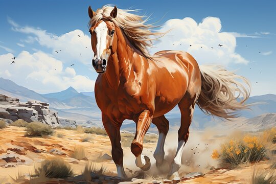 Graceful Horse in Color Landscape Painting