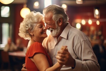 Senior couple dancing in a restaurant