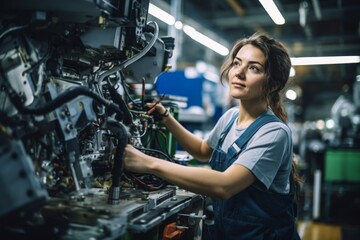 Fototapeta na wymiar female worker in a modern automotive manufacturing setting