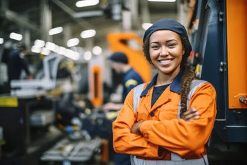 Fotobehang female worker in a modern automotive manufacturing setting © ProstoSvet