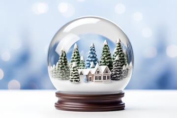 Fototapeta na wymiar Miniature Wonderland Forest and House in a Snow Globe