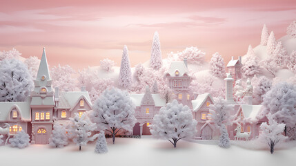 knitted style 3d illustration of a house in winter with soft pastel color 